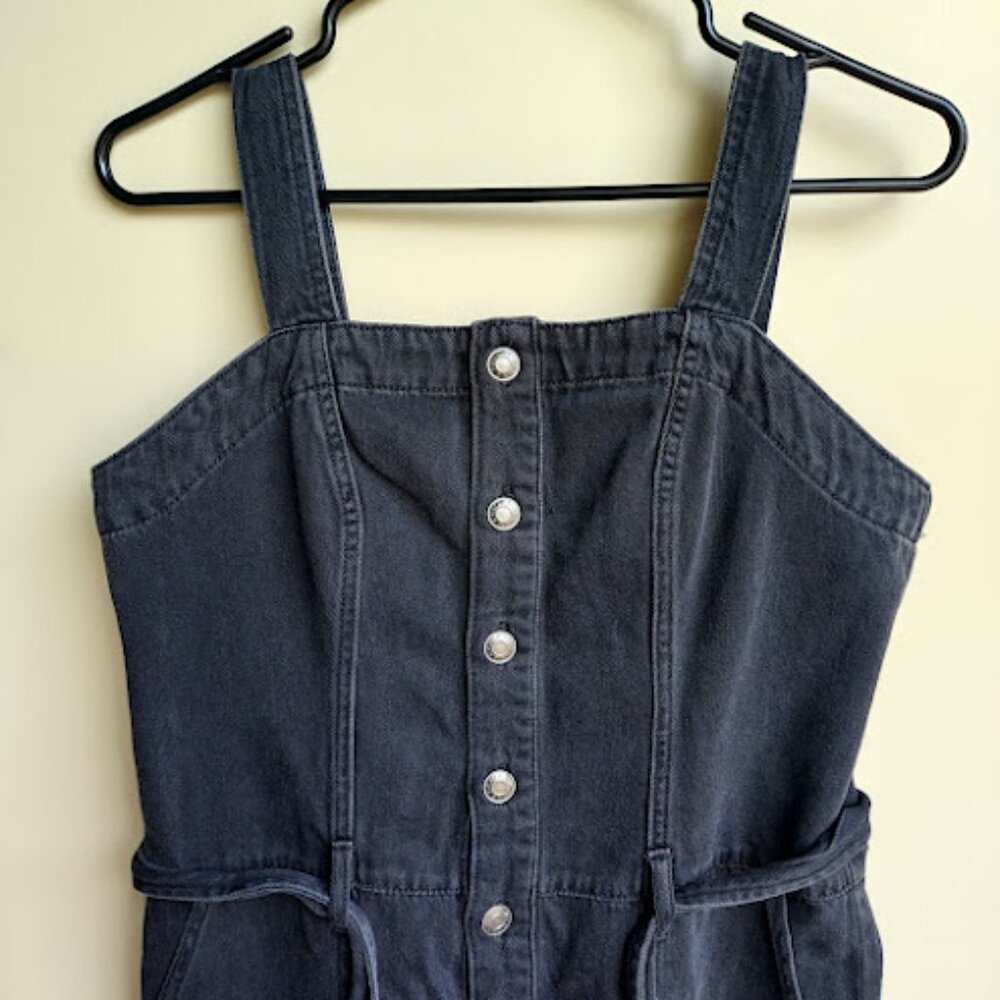 OAT New York Black Denim Cropped Slit Hem Wide Leg Adjustable Jumper Romper 12 - Picture 6 of 16